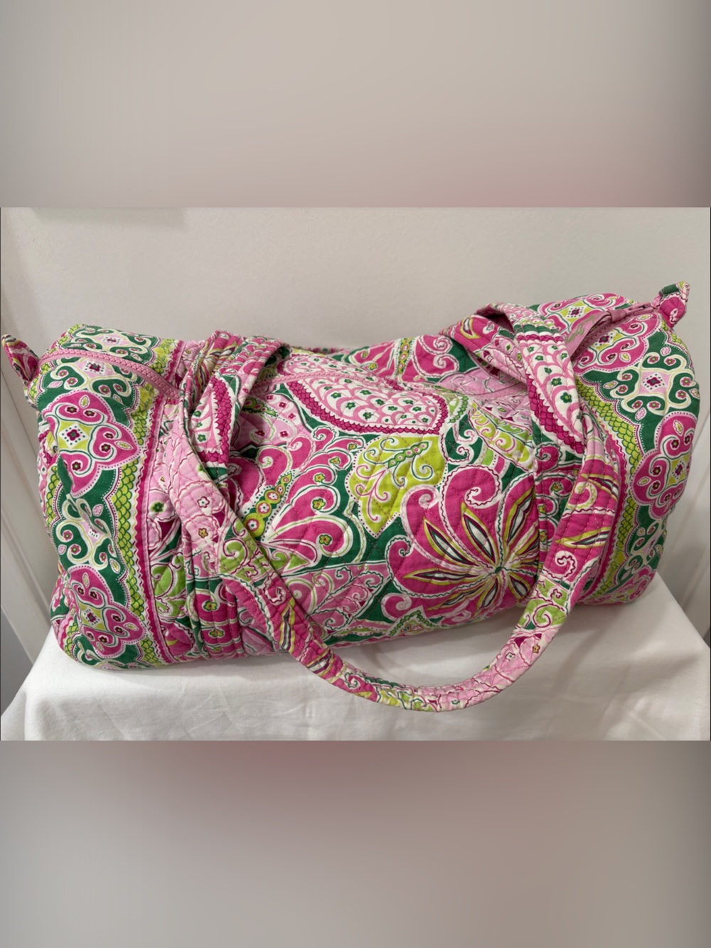 Vera Bradley Pink and Green Quilted Paisley Duffel